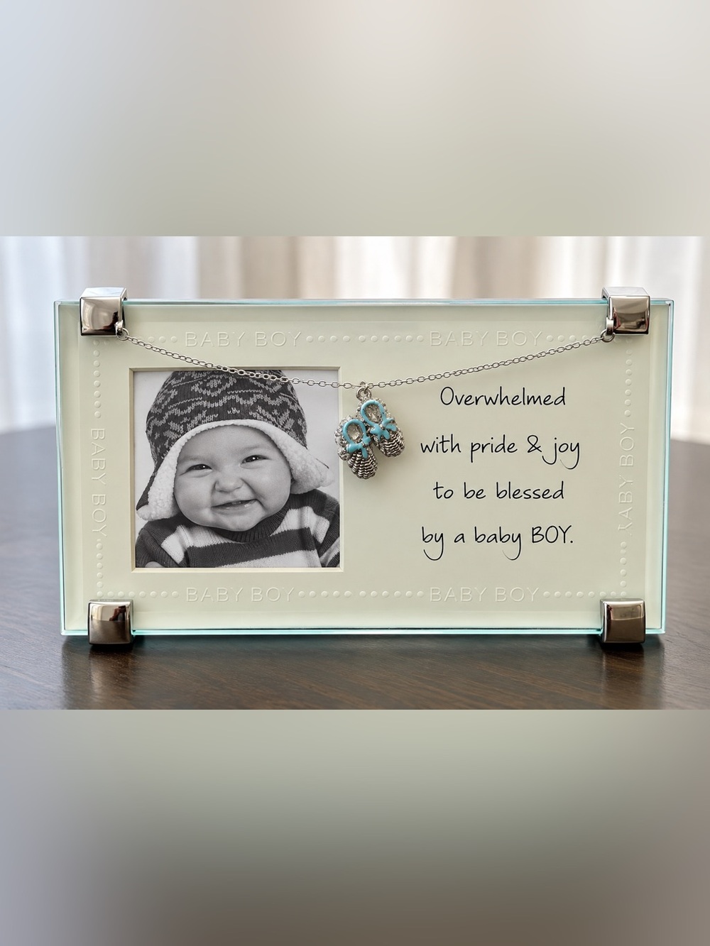 Nordstrom Baby Boy Glass Photo Frame with Silver Bootie Charm